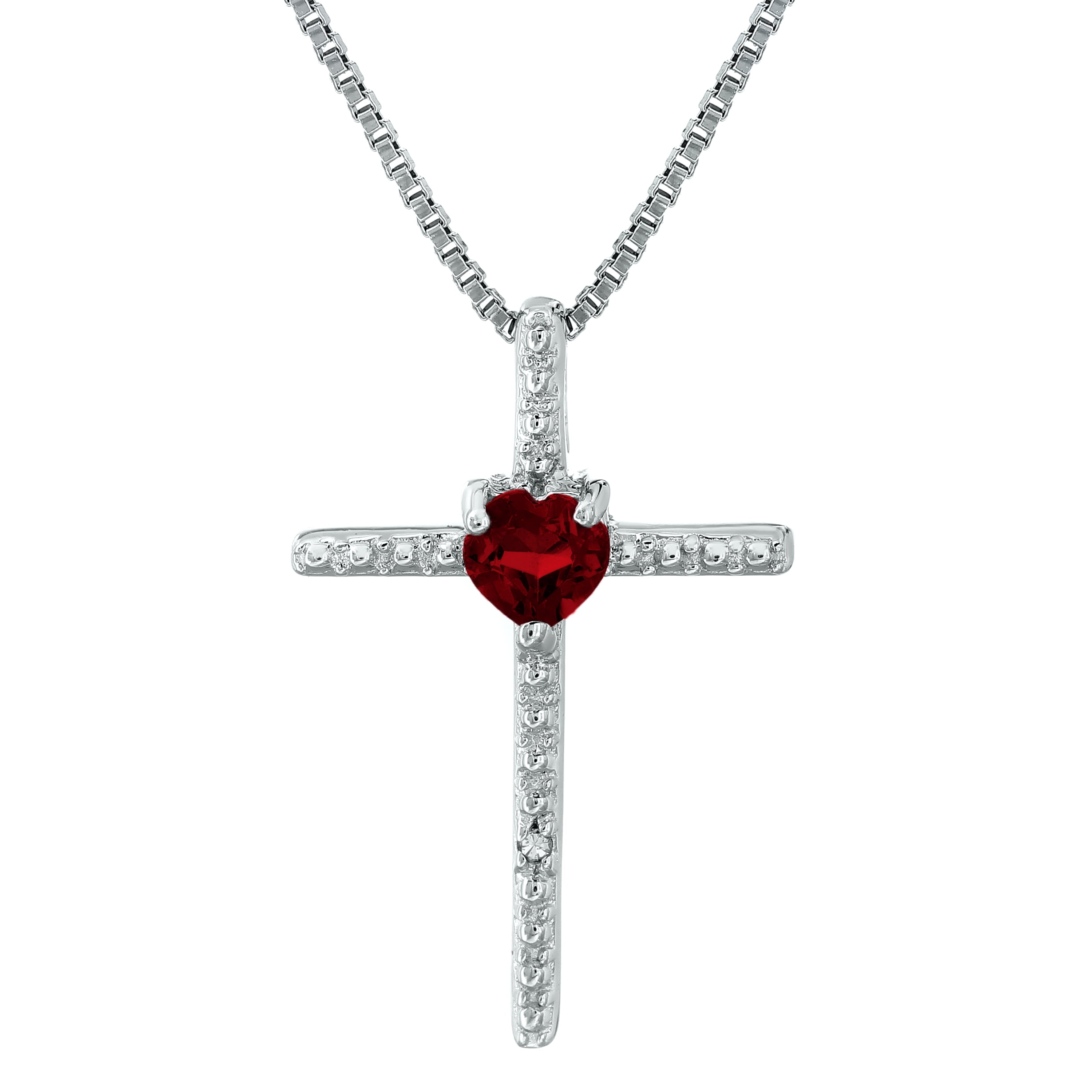 .20 Ct Heart Red and Diamond Sterling Silver Cross Pendant 18