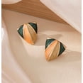 thumbnail image 2 of Clip on 1" small gold, green, orange, beige pointed triangle earrings, 2 of 4