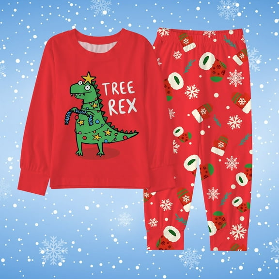HUAXUN-Christmas Pajamas Sets,Cozy Holiday Family Sleepwear for Boys & Girls 2-10 Years,100% Cotton Dinosaur Sleepwear Long Sleeve for Christmas Eve & Winter Indoor Activities(Red,2-3Years)