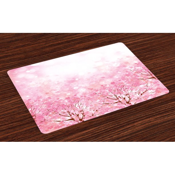 Light Pink Placemats Set of 4 Japanese Cherry Blossom Sakura Tree with