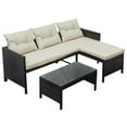 thumbnail image 3 of Patio Furniture Set, 3 Pieces Outdoor PE Rattan Sofa Set, Patio Black Wicker Conversation Loveseat Sectional Couch Beige Cushion, 3 of 9