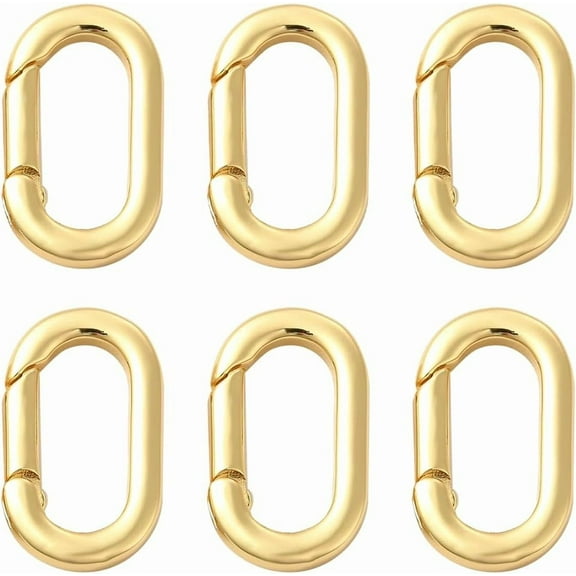 1 Box 6Pcs Spring Oval Rings Carabiner Jewelry Clasp Real 18K Gold Plated Brass Keychain Clips Small Keyring Trigger Snap Hook Buckle for DIY Purse Jewelry Making Bags Lanyard Supplies DIY Craft