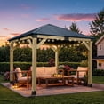 thumbnail image 3 of Aoodor 10 x 10 ft Wooden Frame Gazebo with Galvanized Metal Hardtop Roof, Outdoor Patio Gazebo with Charging Socket for Patio, Backyard, Deck, and Lawn, 3 of 9
