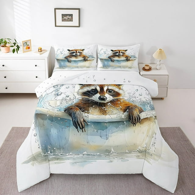Erosebridal Ensemble de Couette Simple pour Raton Laveur de Douche, Couette en Duvet Faune Mignonne, Décoratif pour Chambre d'Enfants, Réversible, Léger, 2 Pcs