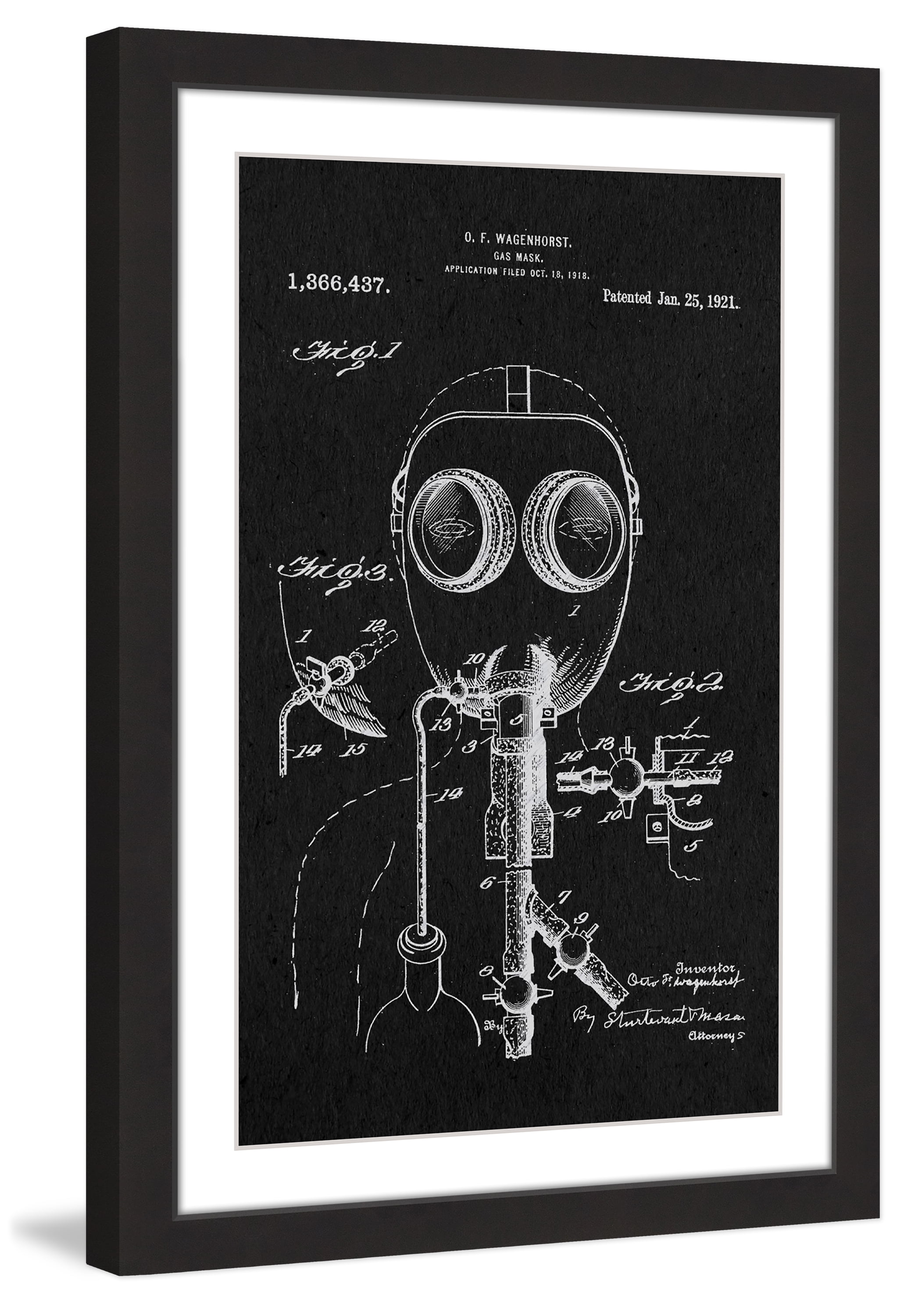 "Gas Mask 1921 Black Paper" Framed Painting Print