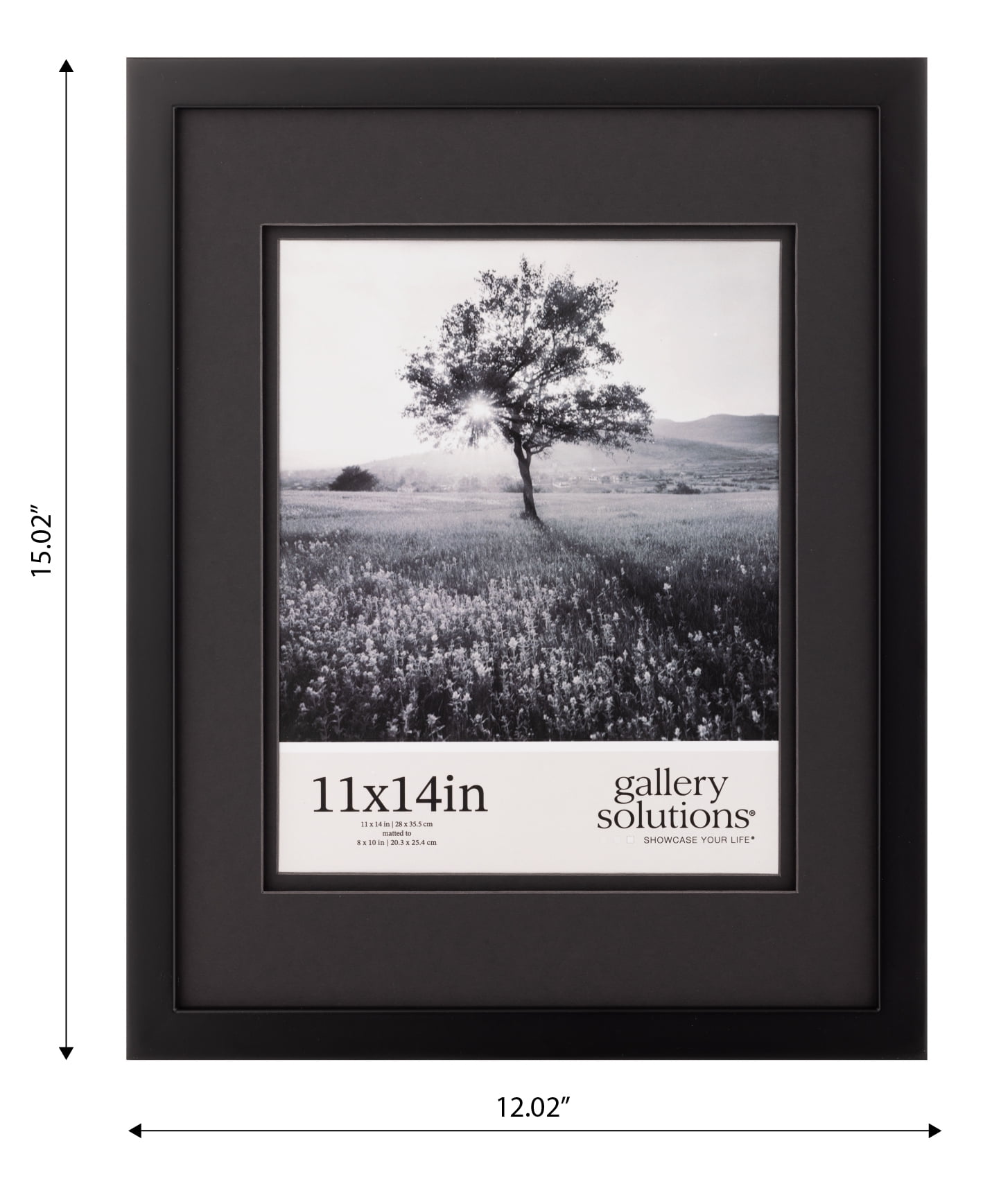 Gallery Solutions 11x14 Black Wood Wall Frame with Double Black Mat for 8x10 Image