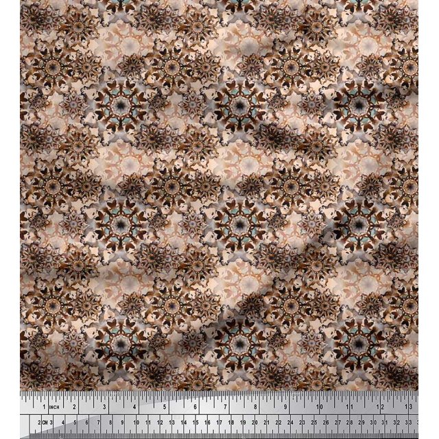 Soimoi Satin Silk Fabric Floral Mandala Print Fabric by The Yard 42 Inch Wide