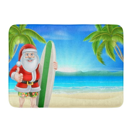 Sandals Rug (GODPOK Cartoon Santa Holding Surfboard and Giving Thumbs Up in His Board Shorts and Sandals on Beach with Palm Rug Doormat Bath Mat 23.6x15.7)