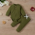thumbnail image 3 of WOYY Outfits for Baby Girls Casual Solid Ribbed Long Sleeve Bodysuit Romper Pants Set, Sizes 0-18 Months, 3 of 7