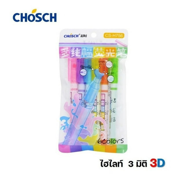 Set 6 Marcatextos Chosch Punta De 3 Trazos En 1, 6 Colores AleJaz 2SJUB