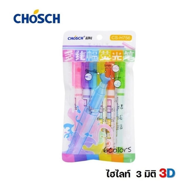 Set 6 Marcatextos Chosch Punta De 3 Trazos En 1, 6 Colores AleJaz 2SJUB