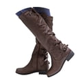 thumbnail image 3 of YLYL Womens Lace up Knee High Boots Motorcycle Riding Flat Low Heels Strappy Winter Combat Boots, 3 of 5