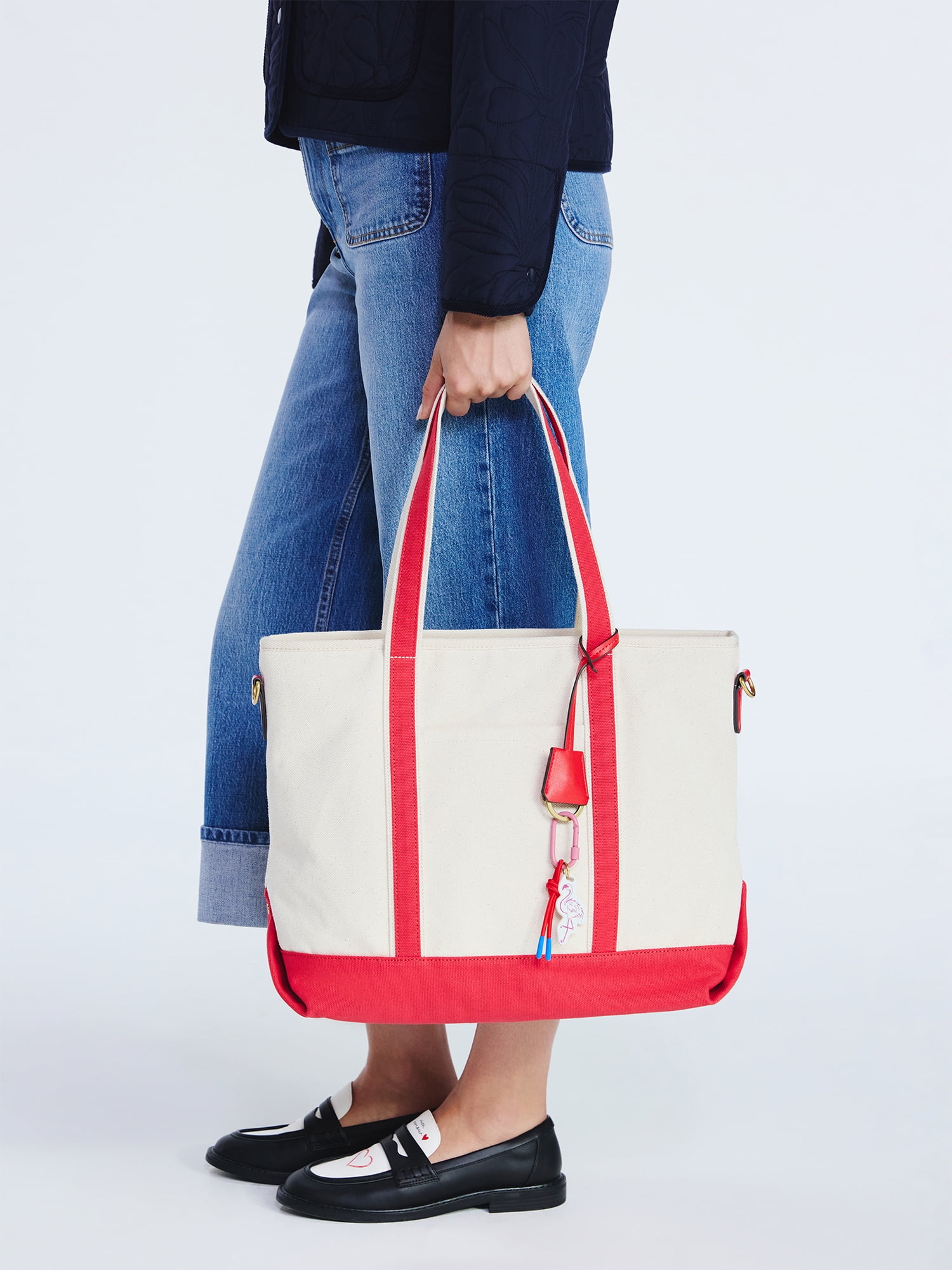 Free Assembly Women's Medium Canvas Tote, Natural/Red Star