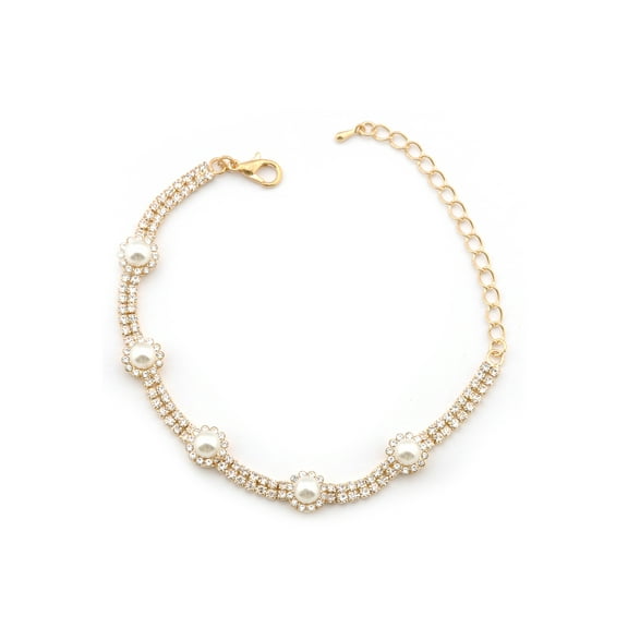 Wedding Bracelet Gold Plating Faux Pearl Link Bracelet