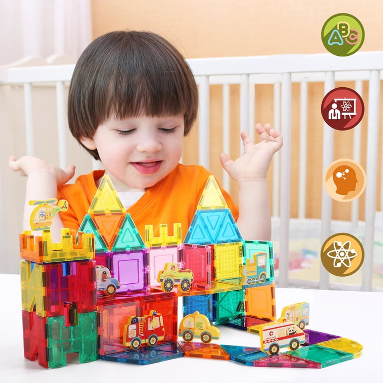 PicassoTiles Metro City Vehicle Magnetic Tile Set 8 Pieces photo 3