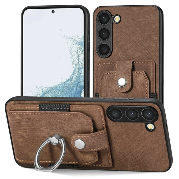 ELEHOLD Wallet Case for Samsung Galaxy S22 Plus,with Card Holder 360° Rotation Ring Holder Stand Function Shockproof Anti-Scratch Protective Luxury Leather Purse Case,brown