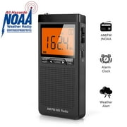 Noaa Weather, AM FM Radio, Battery Operated Radio, Portable Pocket Radio with Alarm Clock and Preset Channels for Indoor/Outdoor Use, Transistor Radio with Headphone Jack, by MIKA (Black)