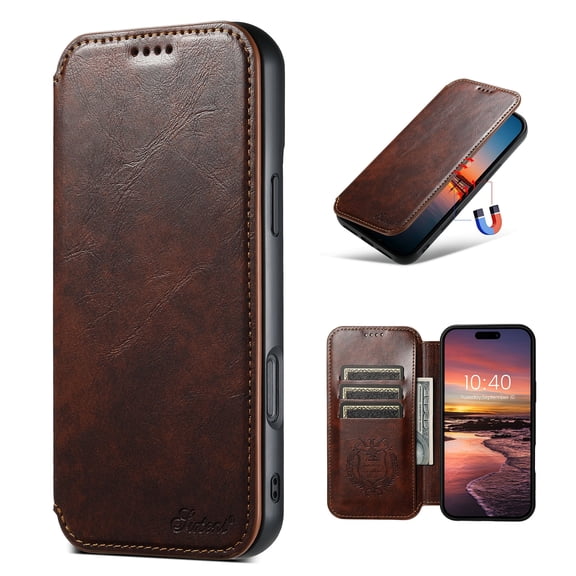 Allytechgroup Anti-Scratch PU Leather Hard Shell Flip Cell Phone Case with Wallet Phone Case for Apple iPhone 17, Beige