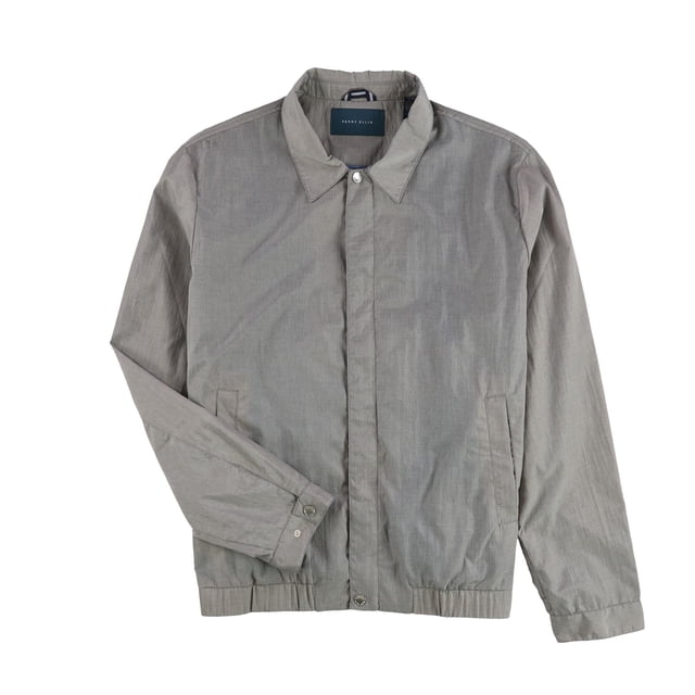 perry ellis - chaqueta bomber de nailon para hombre, gris, xxl chaqueta bomber de corte normal en gris alloy con cierre frontal de cremallera cubierto, cuello con solapa ligera, bolsillos laterales para manos con cierre a presión, cintura elástica y mangas largas; tejido liso 56% nailon 44% poliéster, apta para uso informal y todas las estaciones; suele usarse como capa ligera en viajes.
