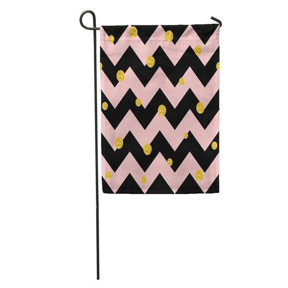 NUDECOR Yellow Abstract Gold Polka Dot Pattern Great Golden Middle Size on Black and Pink Chevron Birthday Garden Flag Decorative Flag House Banner 28x40 inch