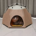 thumbnail image 2 of Coffee Oxford Cloth Foldable Hexagonal Pet Tent - Waterproof, Scratch-Resistant, All-Season Universal for Cats & Small Dogs, Portable Pet Cave with Compact Storage (48*25*3cm Folded Size), 60*60*48cm, 2 of 6