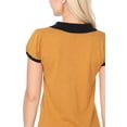 thumbnail image 3 of YEMAK Women's Meow Cat Contrast Collar Short Sleeve Pullover Sweater MK3591MEOW-CAMEL/BLACK-M, 3 of 5