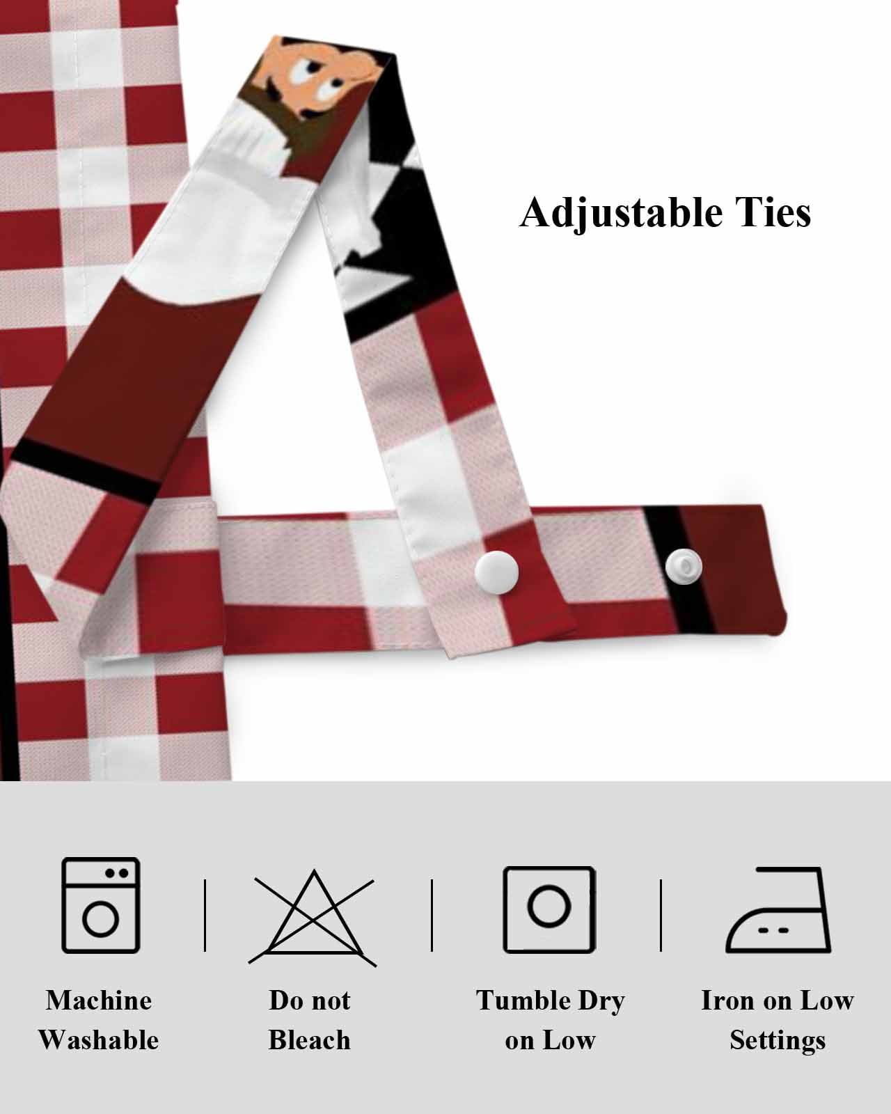 Chef Gourmet Tie Up Valances Curtain, Adjustable Kitchen Red Plaid Kitchen Vintage Farmhouse Valances for Windows Decor, Rod Pocket Short Curtains Set for Bedroom/Bathroom, 60"x18"