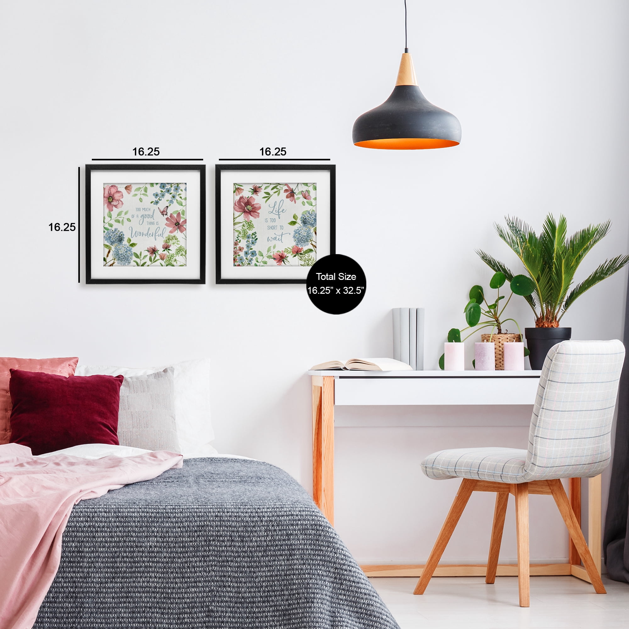 Stupell Industries Uplifting Floral Quotes 2 Piece Black Framed Print Under Glass Set, design by Nan