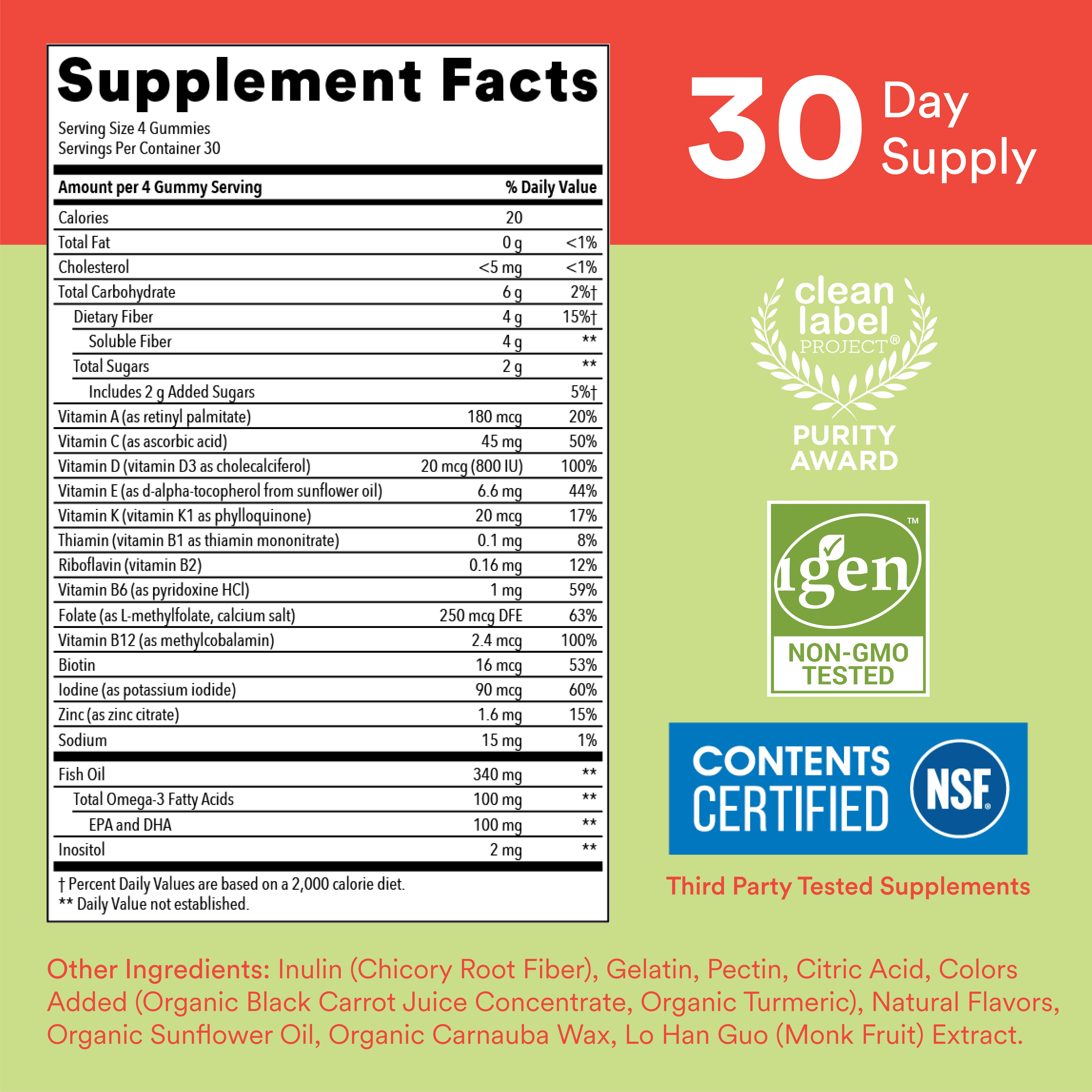 SmartyPants Kids Fiber Gummies Multivitamin with Omega 3s, 120 Ct (2-Pack)