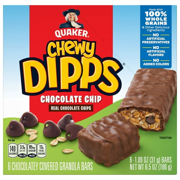 Pack of 2 - Quaker Chewy Dipps Chocolate Chips, 1.09 Oz, 6 Ct