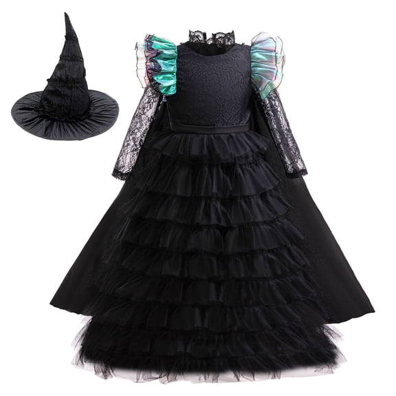 KAWELL Elphaba Costume Dress for Halloween Cosplay Birthday Party Outfit With Cape and Witch Hat
