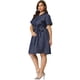 thumbnail image 3 of Women's Plus Size Dress Wrap Belted Turndown Collar Chambray Dress Black Blue 3X, 3 of 7