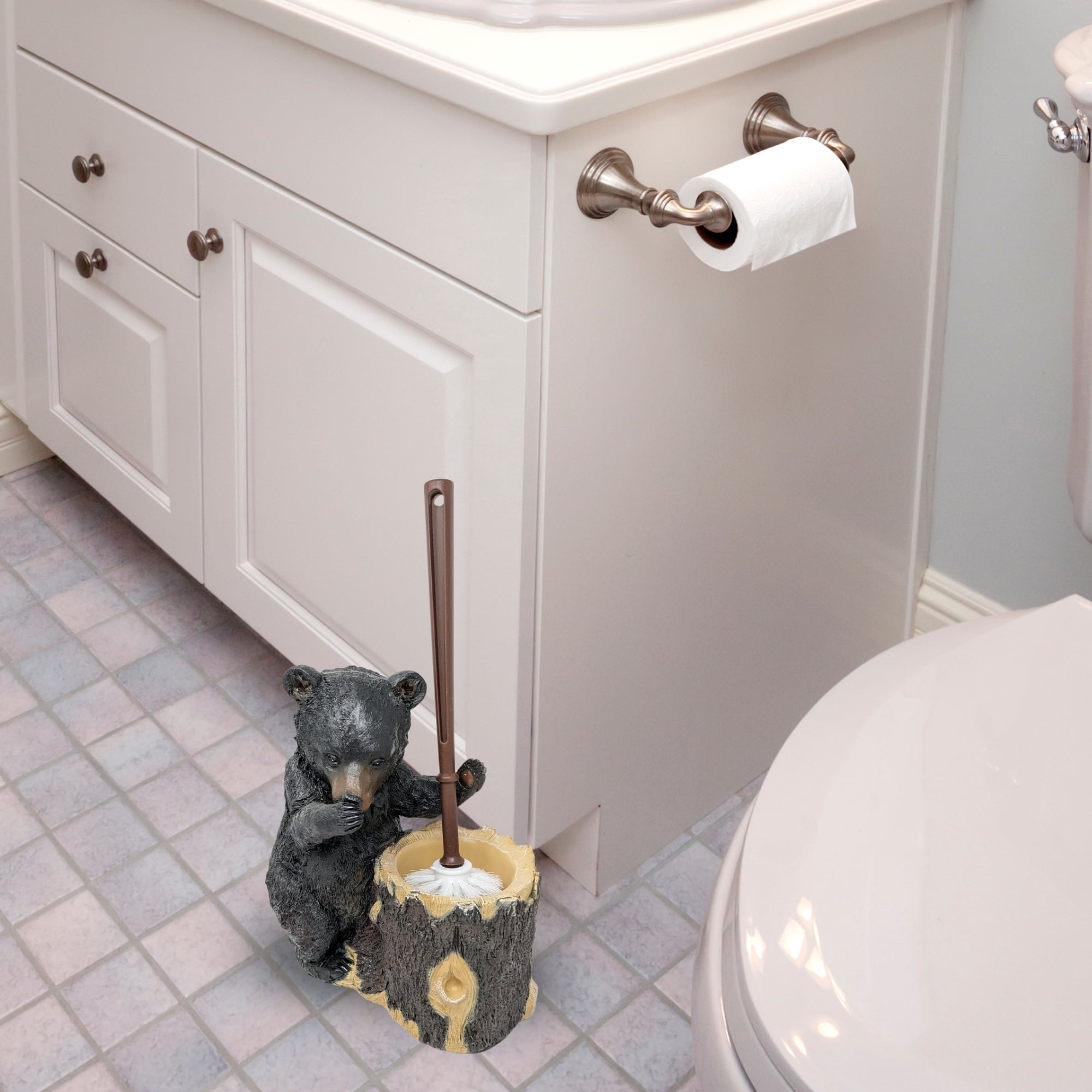 Black Bear Resin Toilet Brush Holder Set Rustic Lodge Cabin BathroomDecor Gift