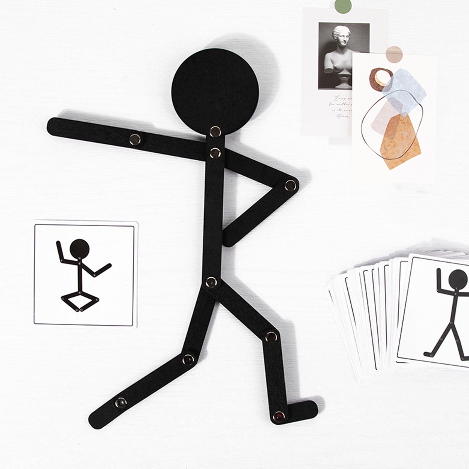 Shanrya Wooden Stickman Toy, Black Wooden Stick Man Toy with 24 Cards Party  Puzzle Toy Educational Game Gift for Above 3 Years Old, ShanryaKJed3p8K