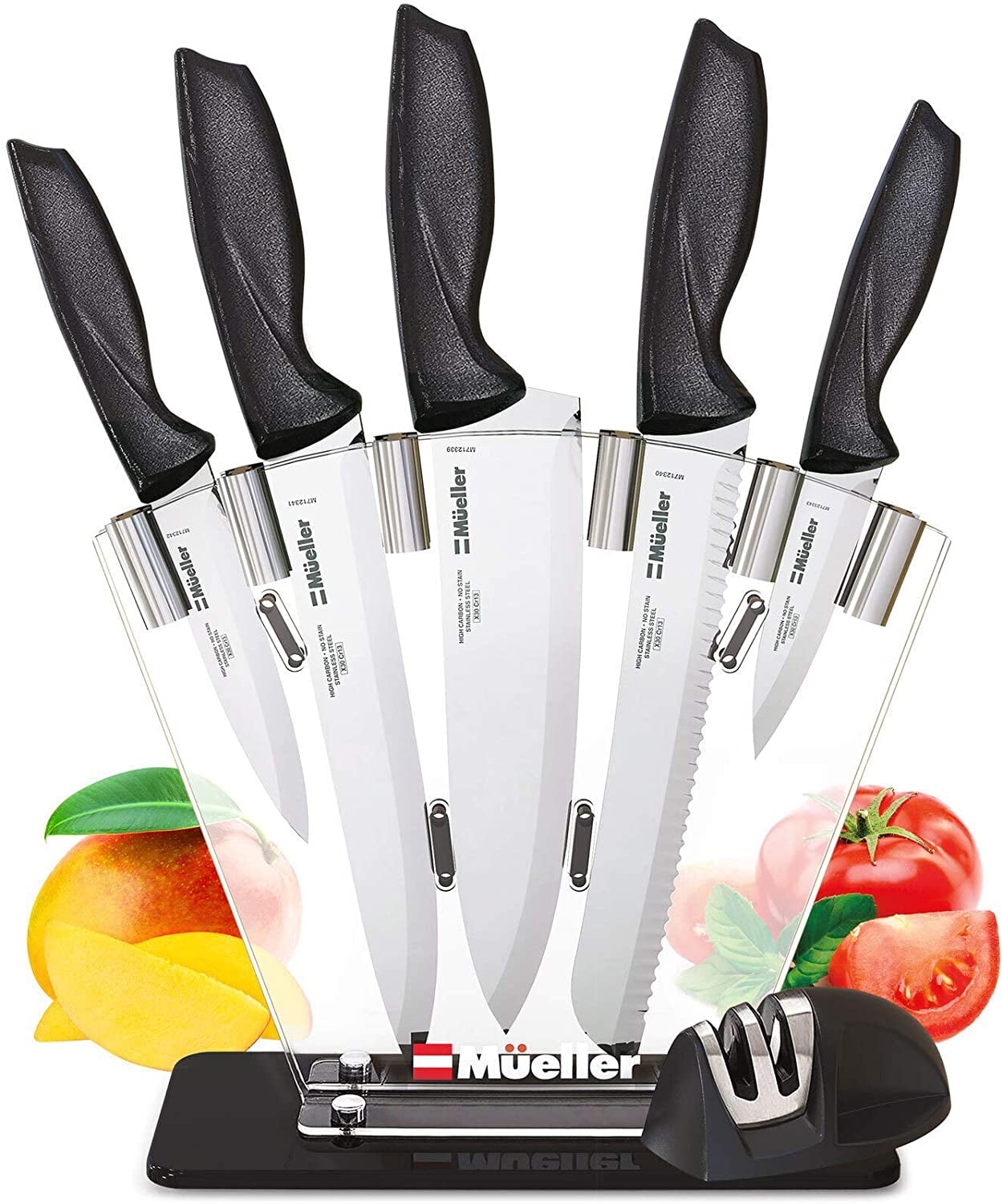 Mueller Stainless Steel Knife Set with Block - 17 Piece High Carbon Carving  Set