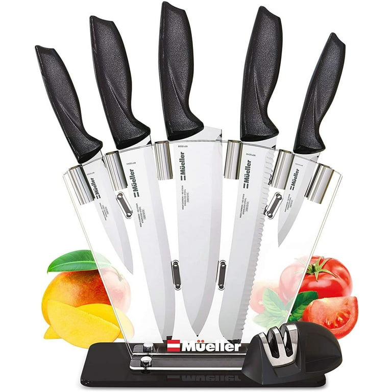  Customer reviews: Mueller Deluxe Knife Set With Block,  Stainless Steel Pro 7-Piece Ultra Sharp Kitchen Knife Set with Acrylic Stand
