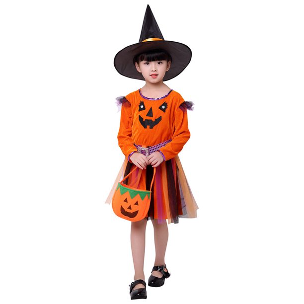 Ropa de Halloween para niñas pequeñas, disfraz, vestido de fiesta y sombrero