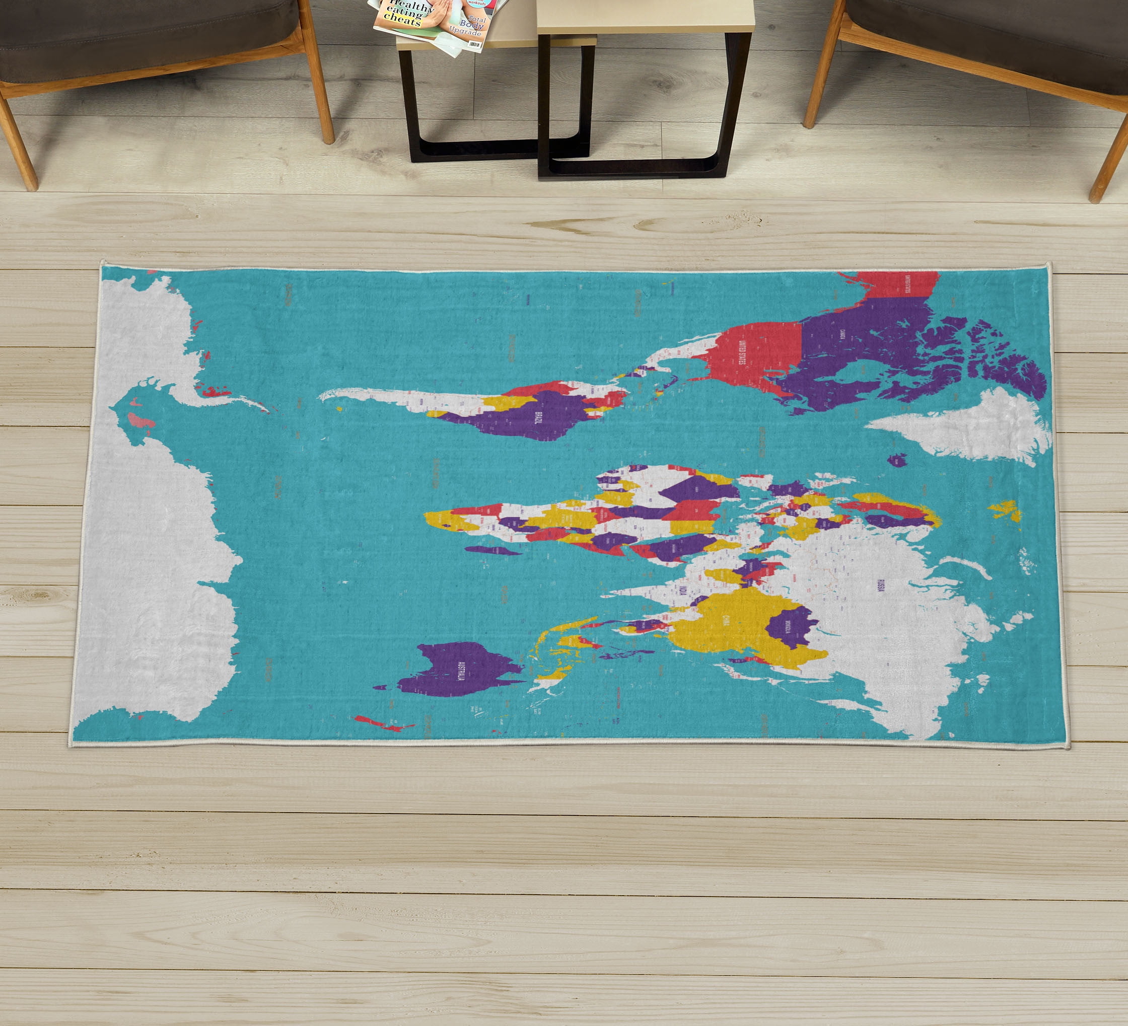 Earth Decorative Rug, Detailed World Map with All Countries Major