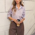 thumbnail image 6 of larppty Women's Button Down Shirts Casual Long Sleeve Stylish Collared V Neck Work Office Blouses Tops (Khaki, M), 6 of 7