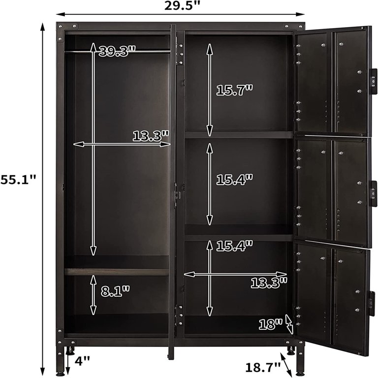 MIIIKO Steel Wardrobe Cabinet Locker, Rustic Metal Storage Cabinet with  Shelf, Lockable Doors and Hanging Rod, Industrial Locker Cabinet for Living