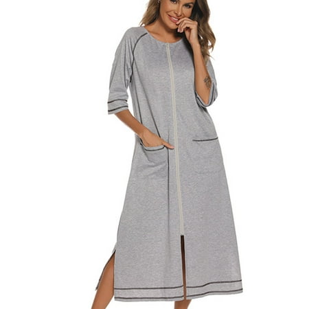 

Njoeus Women s Winter Warm Nightgown Autumn And Winter Nightdress Zip With Pokets Loose Pajamas
