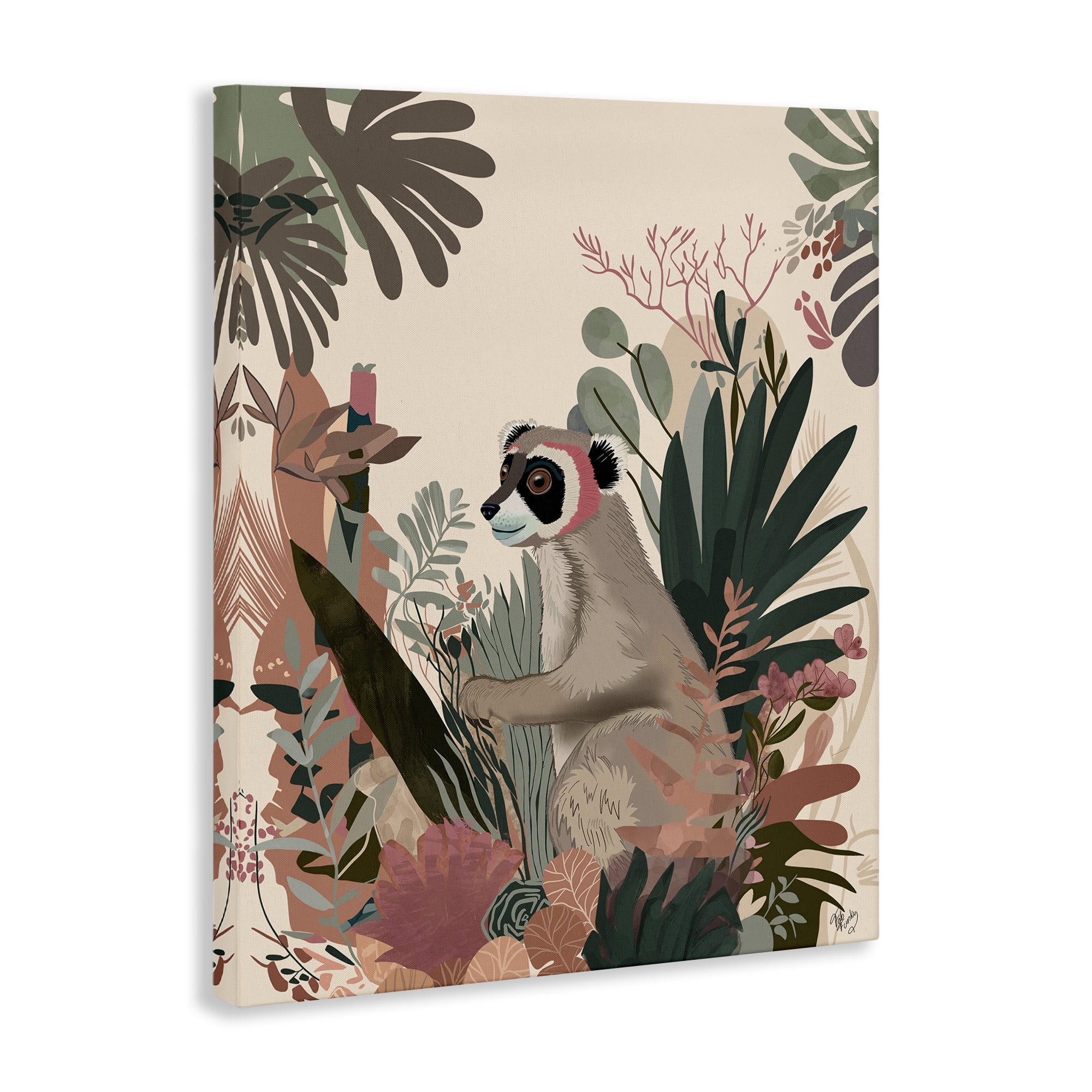 Stupell Industries Happy Lemur & Plants Animals & Insects Painting Gallery Wrapped Canvas Art Print Wall Art, 16 x 20