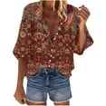 thumbnail image 1 of Pompotops Mode Femme Ample Col en V Manches 3/4 Imprimé devant Bouton Cardigan Chemise Hauts T-shirt Liquidation, 1 of 6