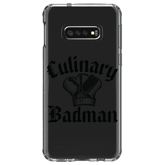 DistinctInk Clear Shockproof Hybrid Case for Samsung Galaxy S10e (5.8" Screen) - TPU Bumper Acrylic Back Tempered Glass Screen Protector - Culinary Badman