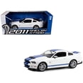 thumbnail image 2 of 2011 Shelby GT500 Performance White with Grabber Blue Stripes 1/18 Diecast Model Car by Greenlight, 2 of 2