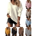 thumbnail image 3 of Gvmfive Women's Solid V-Neck Drop Shoulder Long Sleeve Pullover Casual Sweater, 3 of 4