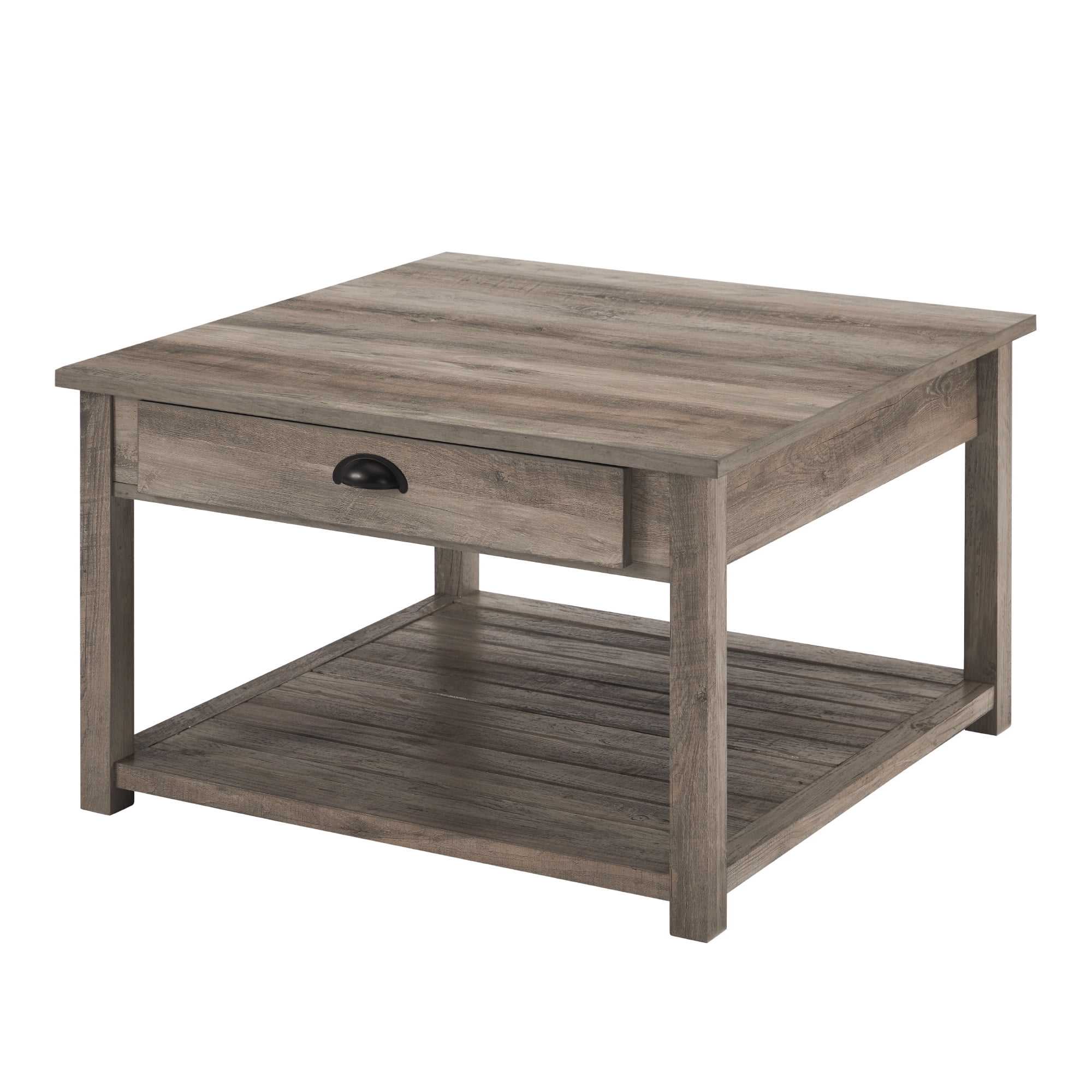 Walker Edison Modern Farmhouse Grooved Shelf Coffee Table, Grey Wash