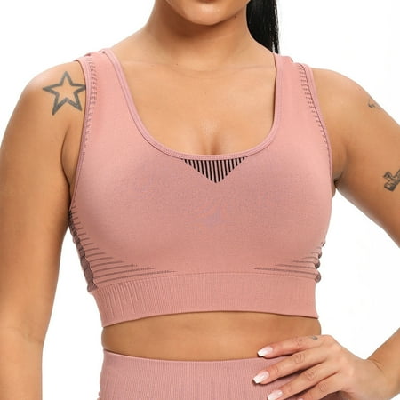 

Women Workout Vest Crop Top Shockproof Gathering Vest Bra for Summer Spring Running L Red Bean Powder