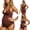 #02 Brown, variant on Maternity Women's One Piece Swimsuit V Neck Spaghetti Straps Bathing Suit Full Coverage Summer Backless Swimwear #01 Black, Size S