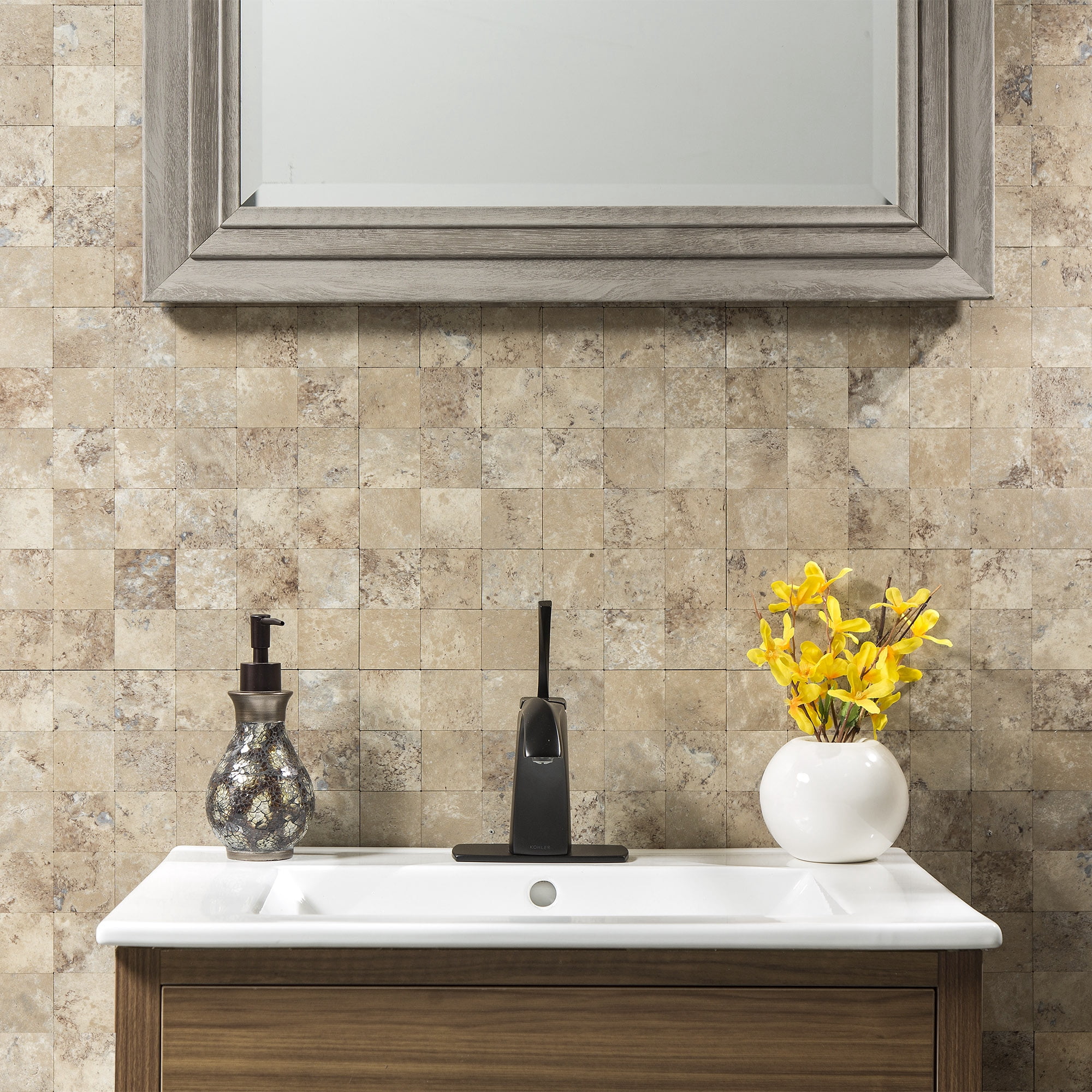 Aspect Collage 12in x 6in Peel and Stick Backsplash in Aged Travertine (2pc per pack/5-Pack)